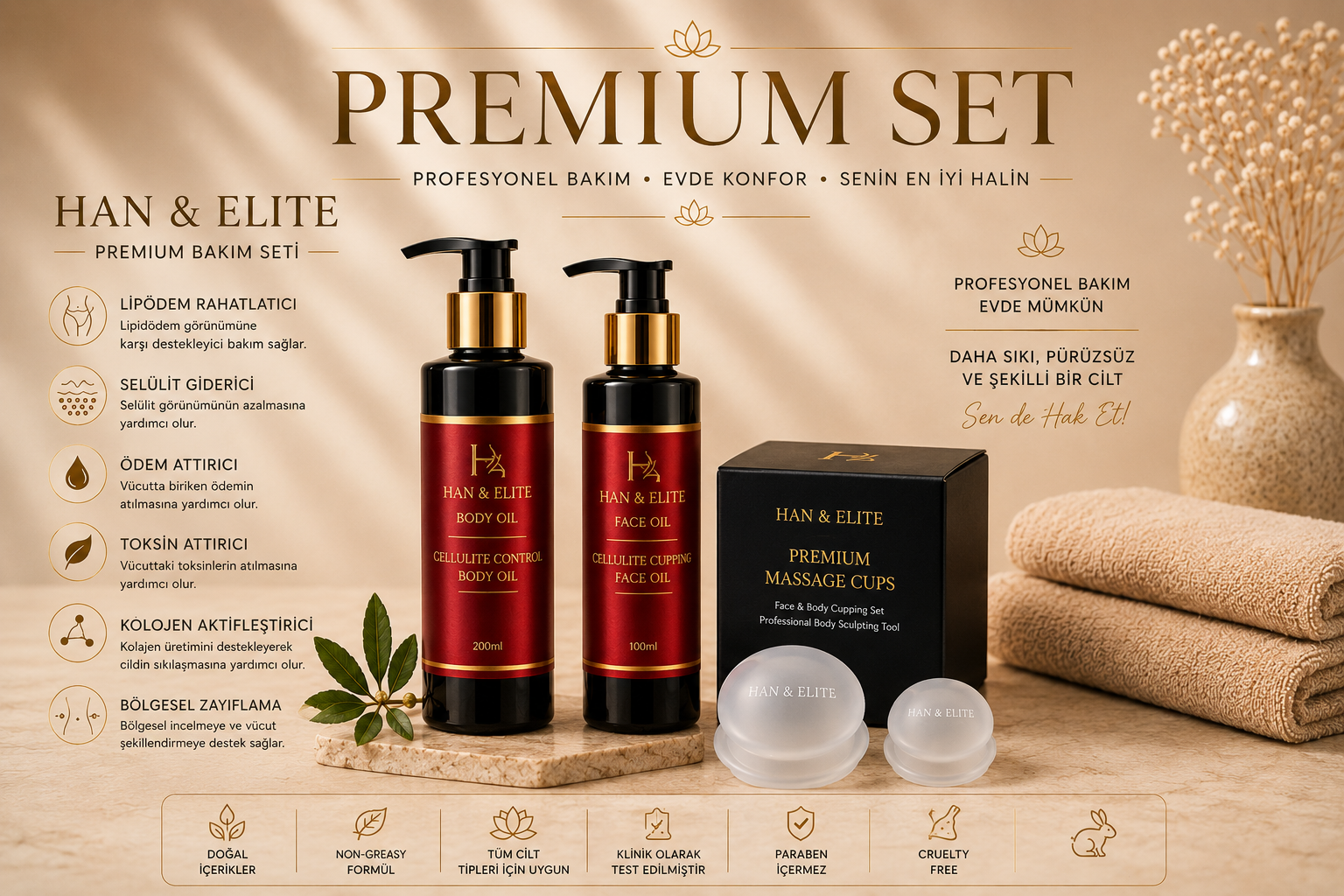 Han & Elite Premium Ritual Set — face oil, body oil and two silicone cups
